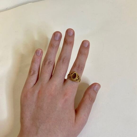 Retro Faux Citrine Teardrop Ring - Picture 2 of 6